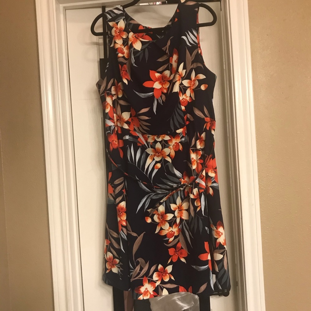 Hawaiian Print Fit & Flare Belted Dress Si…